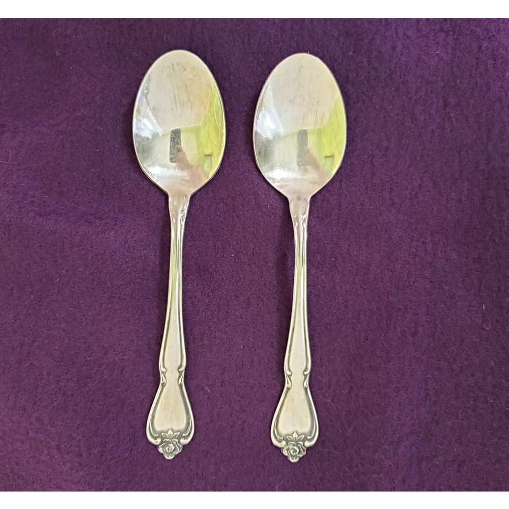 2 Rogers Oneida Stainless Flatware Arbor Rose True Rose Soup Tablespoons